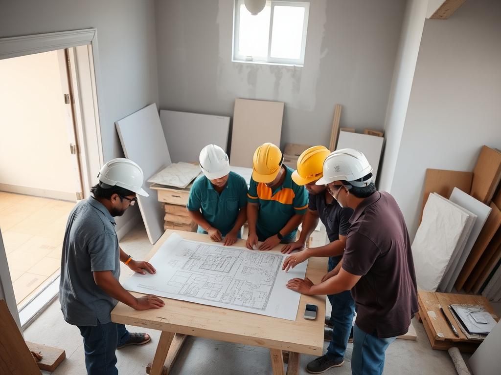 Appco site crew reviewing drawings together on site