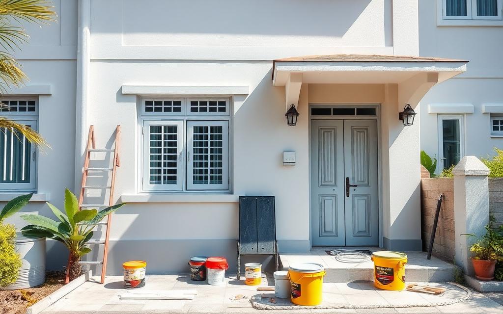 Terrace house exterior during refurbishment