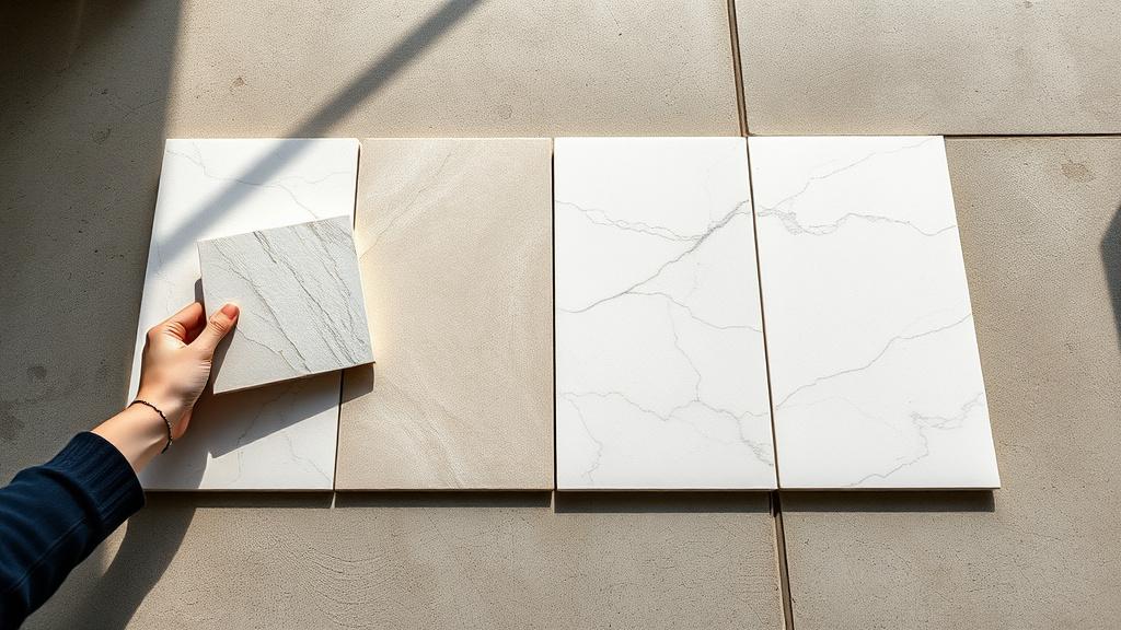 Tile samples laid out in natural daylight